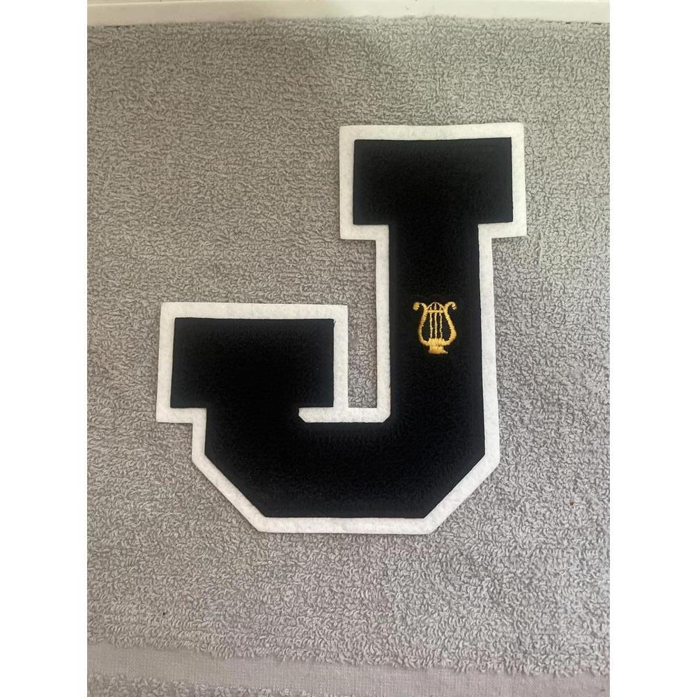 Black and White Embroidered Letter J Patch